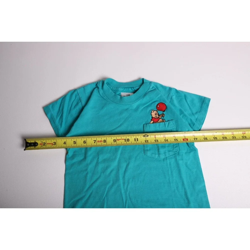 Vintage Disney Store Winnie the Pooh Pocket T-Shirt Teal Kids Small 6-8 Balloon